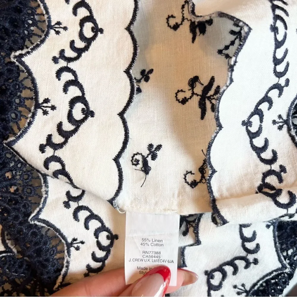 J. Crew Linen Embroidered Scallop Dress
